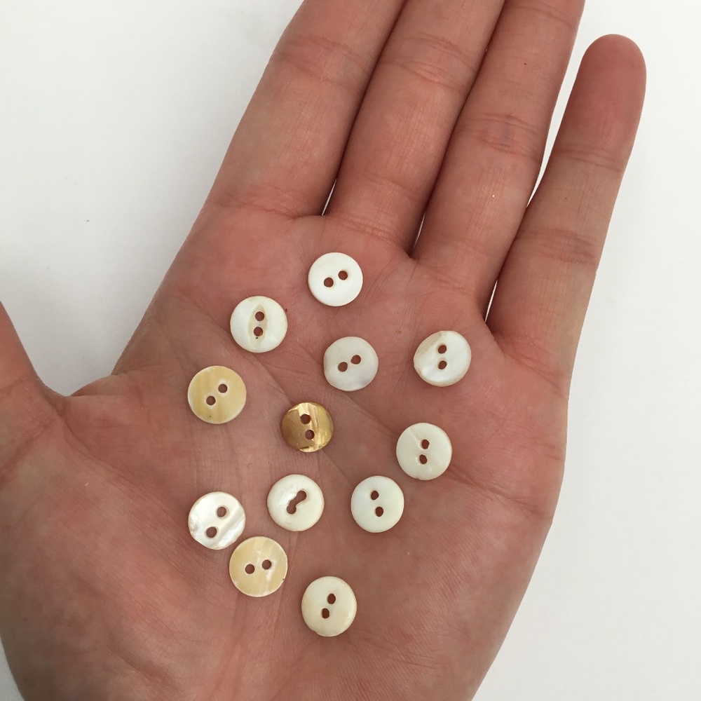 Vintage Two Whole Small Diminutive Button Lot Of 12 Mother Of Pearl